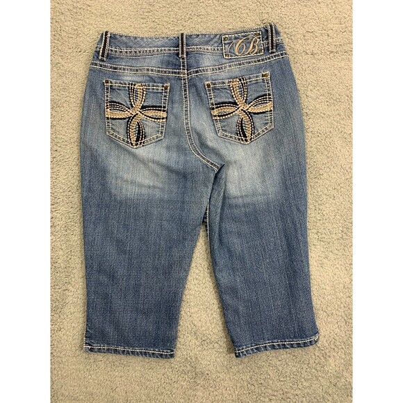 Code Bleu Regular 10 Capris Leg Split Denim Blue Jeans Embroidered 5 Pockets - Picture 3 of 11